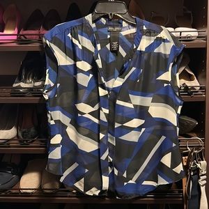 Woman’s Metaphor grey, blue and black blouse.  Size XLP.